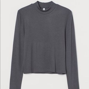 Grey Cropped Mock Neck Long Sleeve | Divided